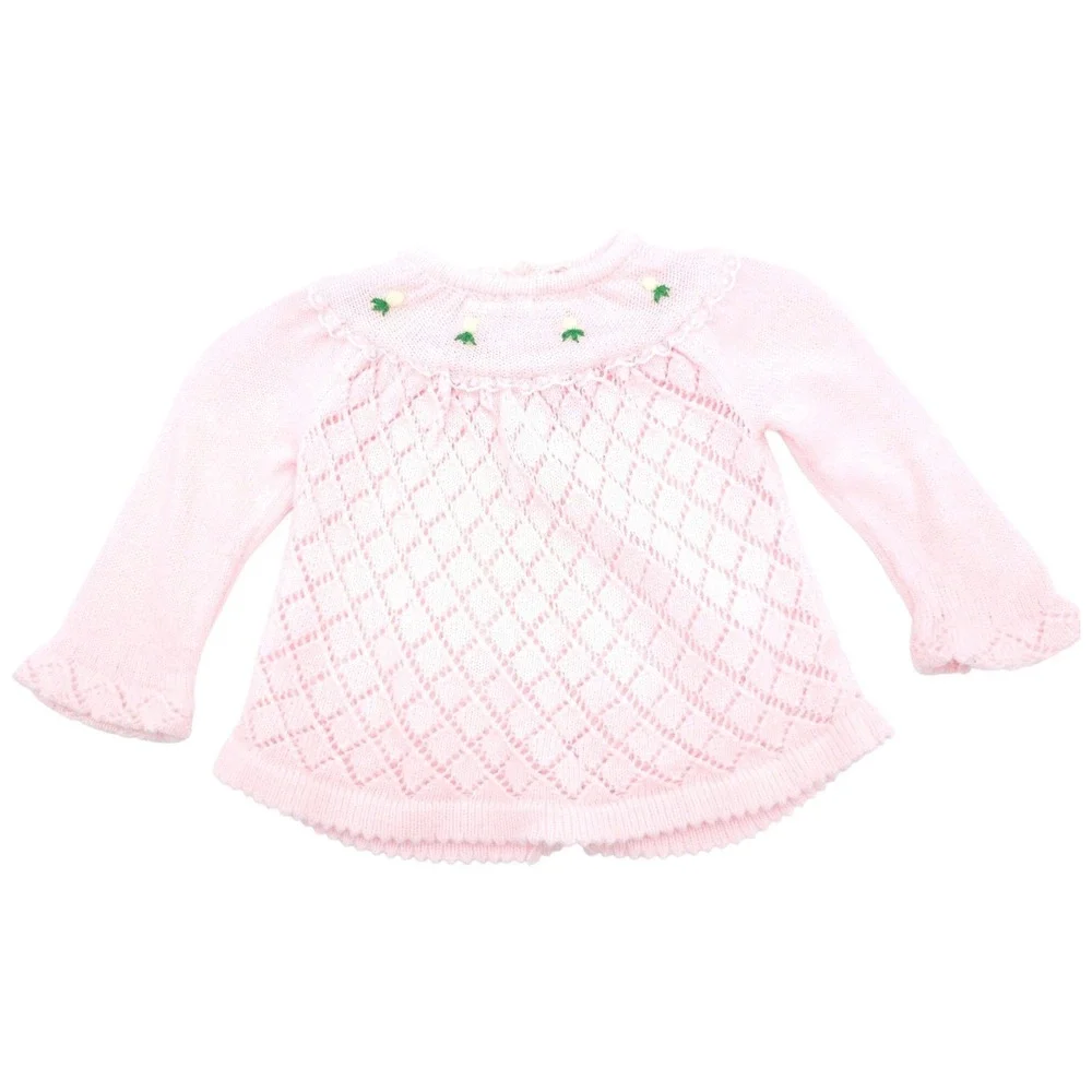 Tiny Togs Mervyn's Vintage Pink Pointelle Knit Floral Cardigan Sweater 0-6M - Picture 2 of 6